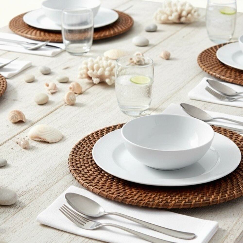 Set of 4 Wicker Rattan Chargers 13" Round Boho Coastal Farmhouse Table Decor